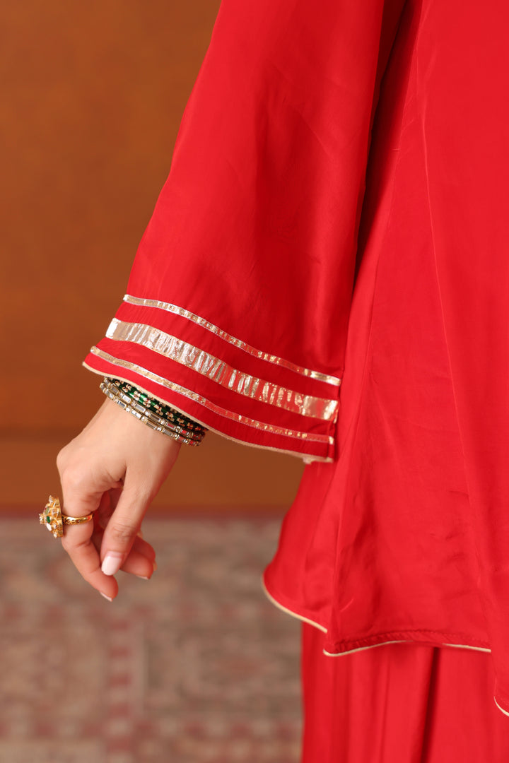 Suraahi Red Crepe Gota Farshi Set