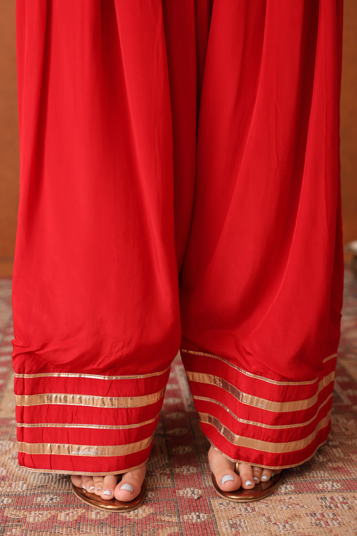 Suraahi Red Crepe Gota Farshi Set