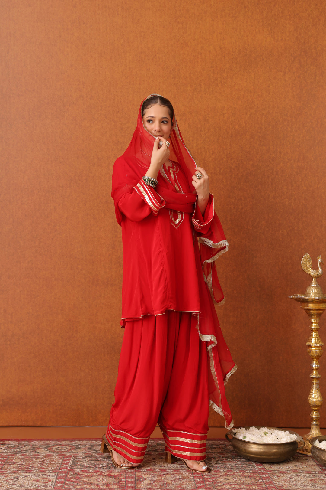 Suraahi Red Crepe Gota Farshi Set