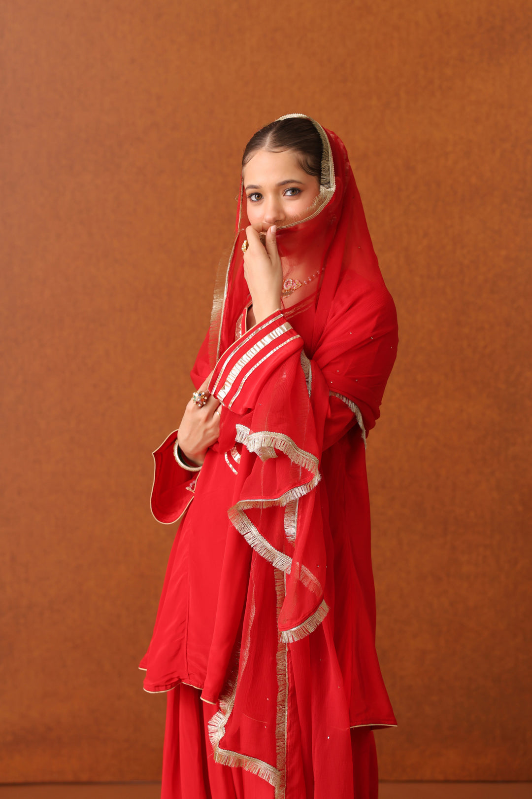 Suraahi Red Crepe Gota Farshi Set