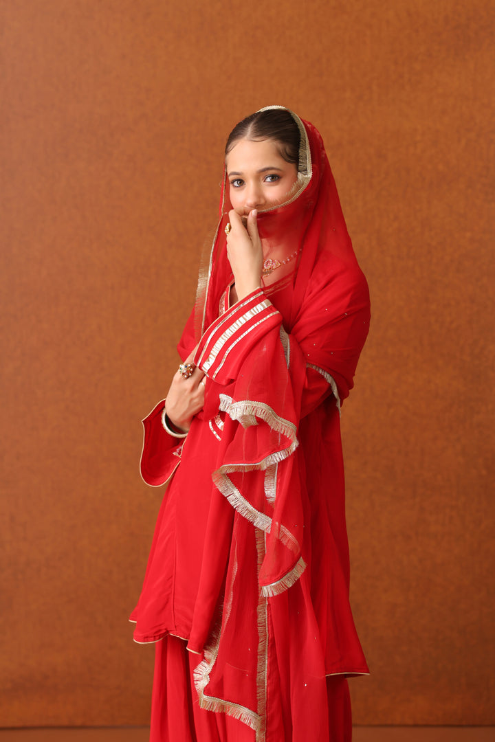 Suraahi Red Crepe Gota Farshi Set