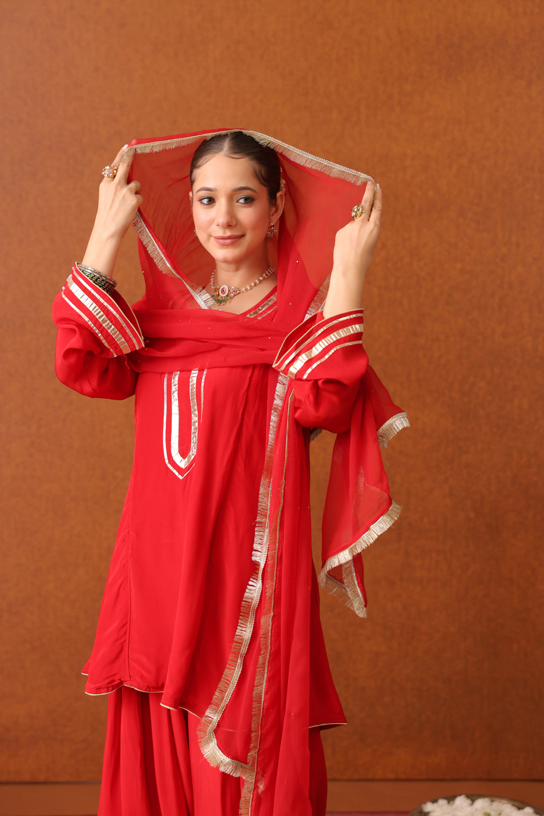 Suraahi Red Crepe Gota Farshi Set