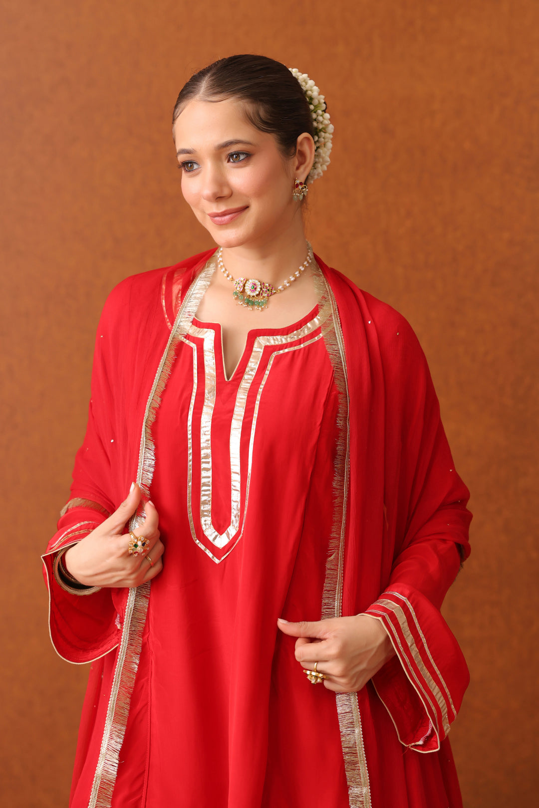 Suraahi Red Crepe Gota Farshi Set