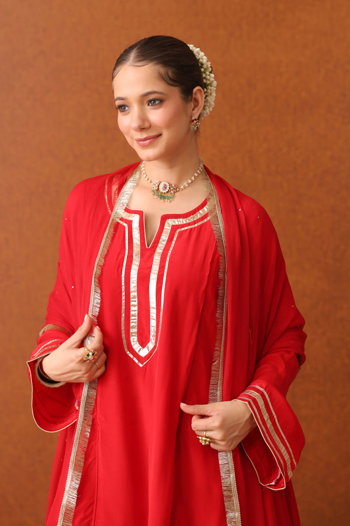 Suraahi Red Crepe Gota Farshi Set