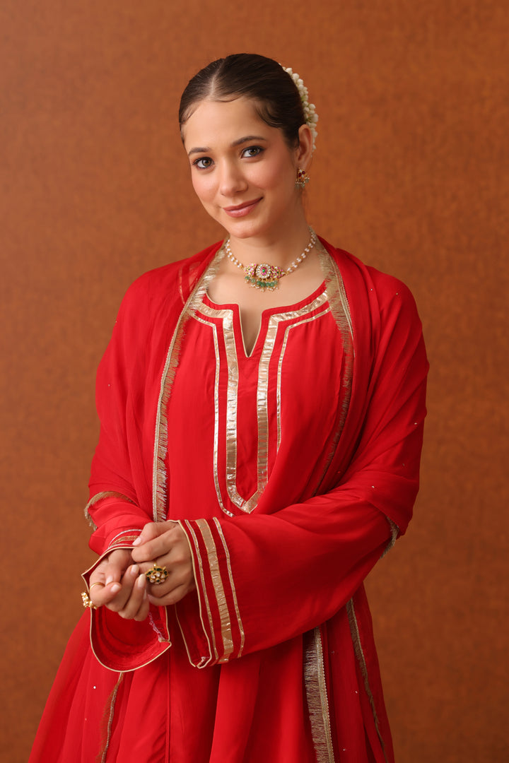 Suraahi Red Crepe Gota Farshi Set