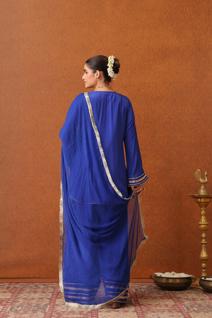 Veda Blue Crepe Gota Farshi Set