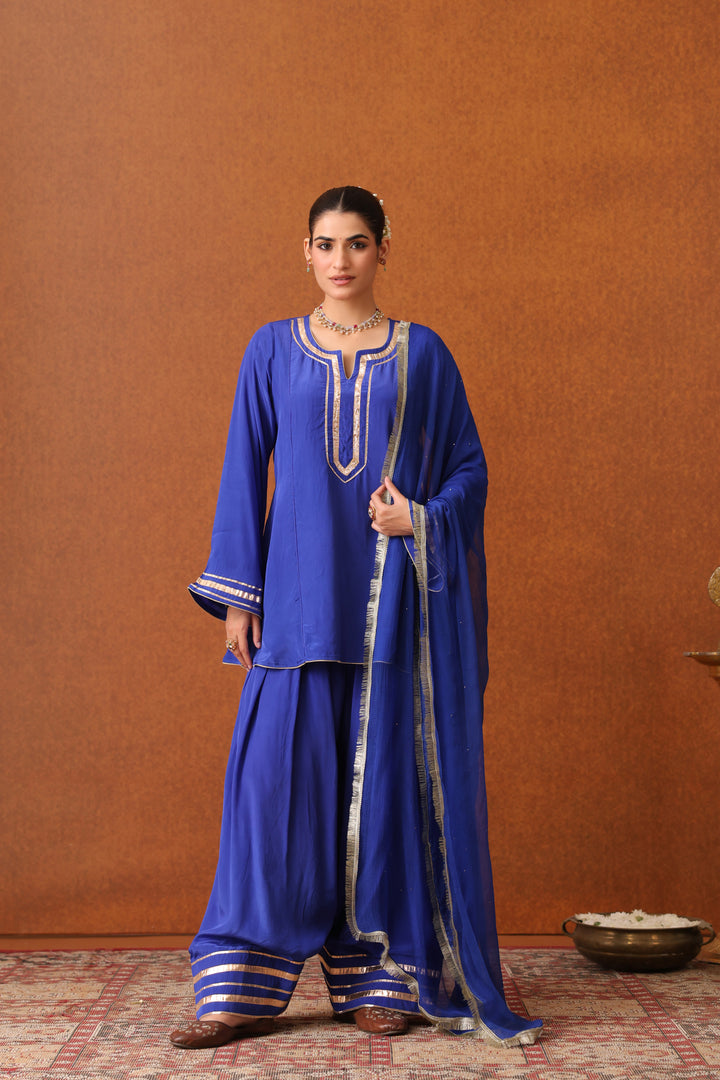 Veda Blue Crepe Gota Farshi Set