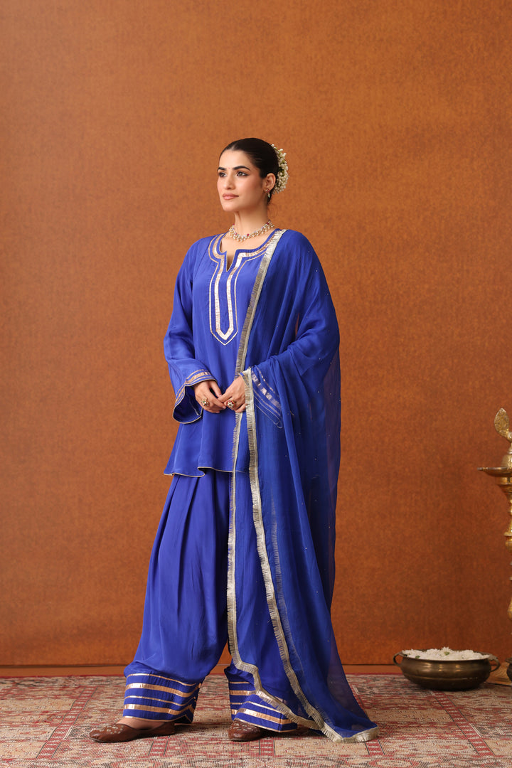 Veda Blue Crepe Gota Farshi Set