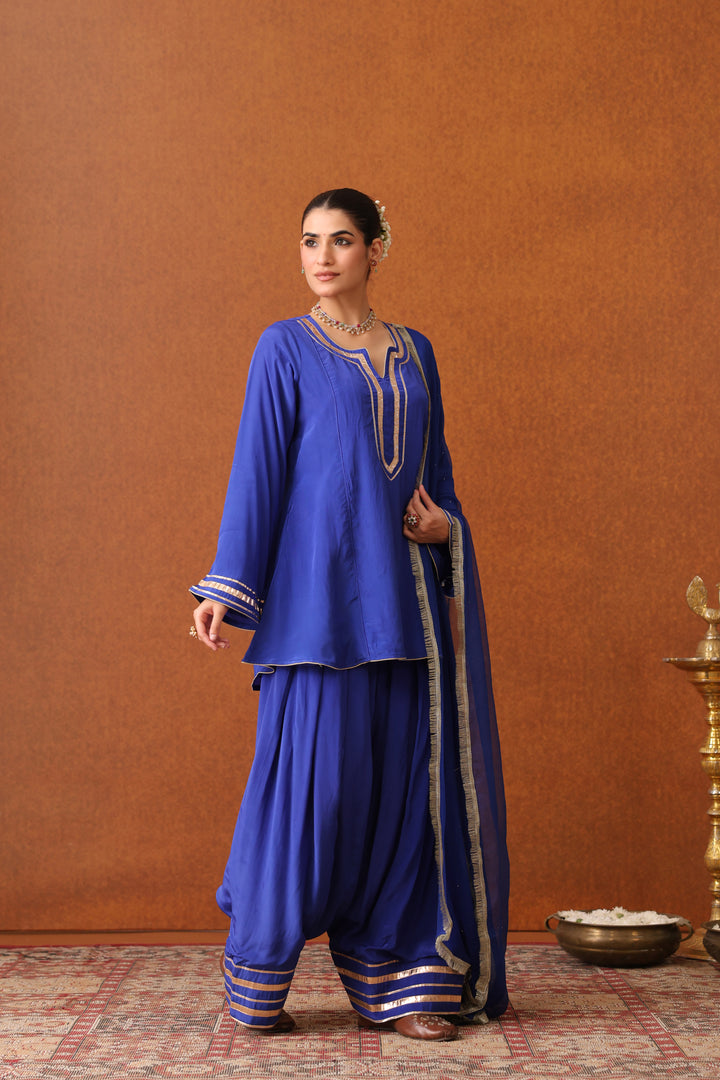 Veda Blue Crepe Gota Farshi Set