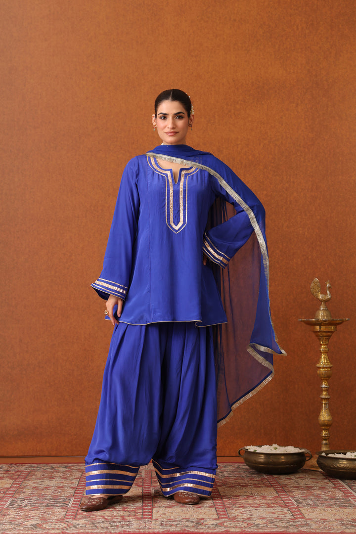 Veda Blue Crepe Gota Farshi Set
