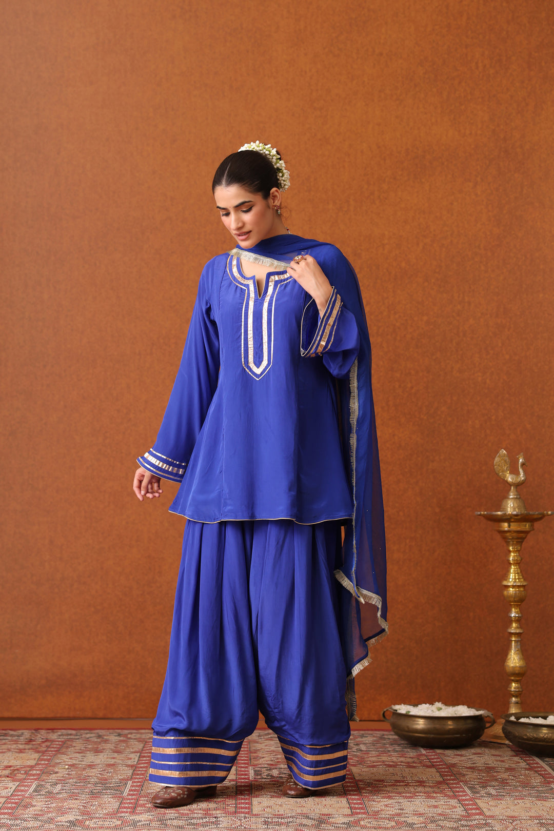 Veda Blue Crepe Gota Farshi Set