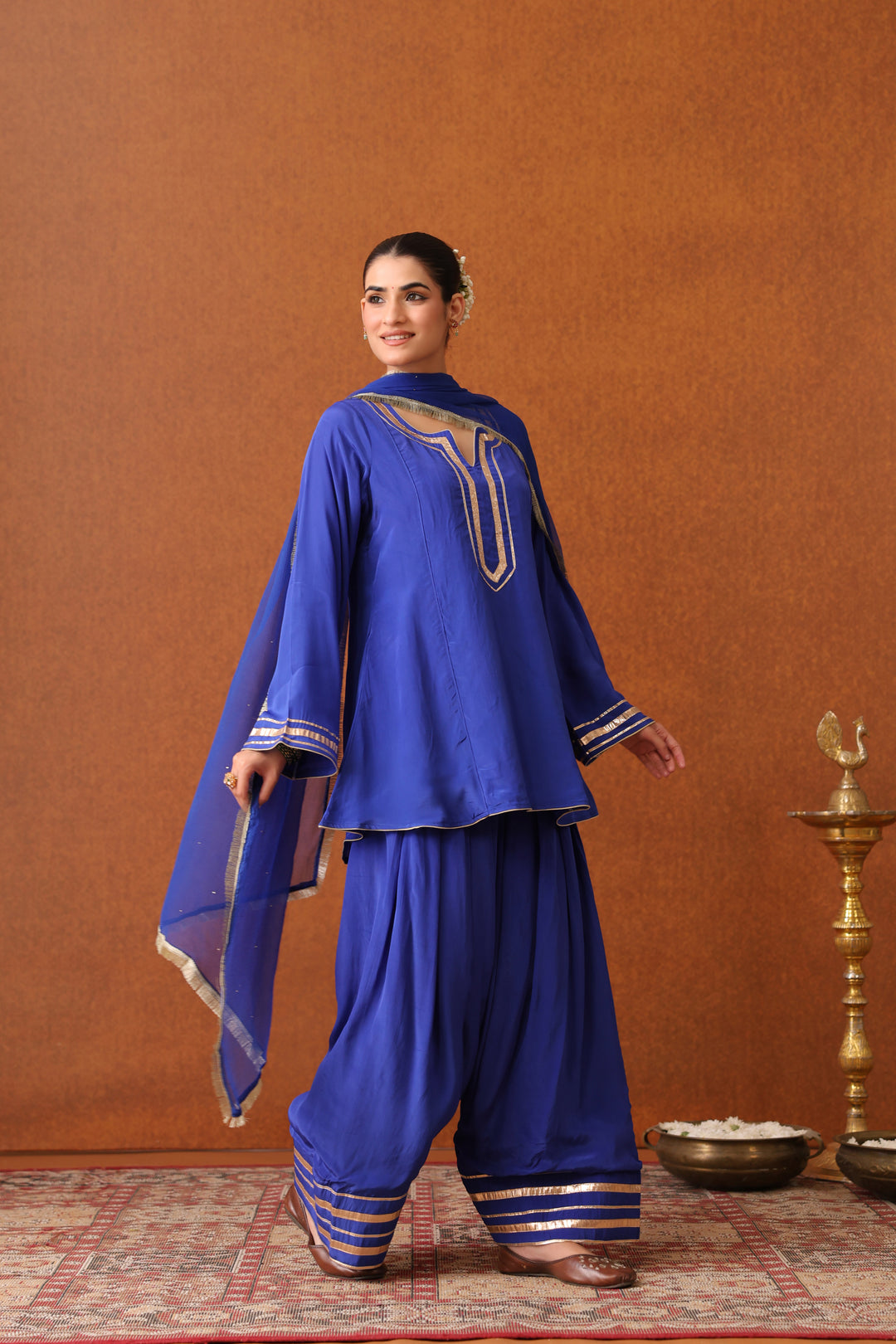 Veda Blue Crepe Gota Farshi Set