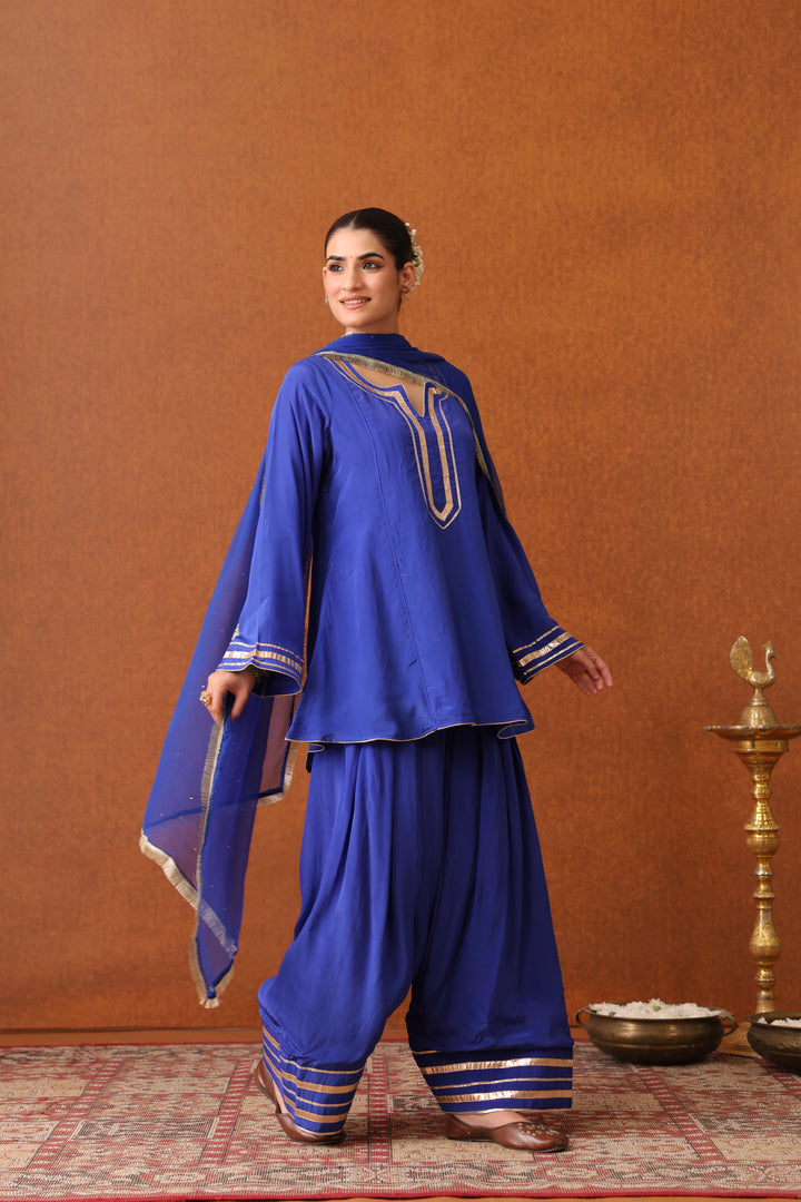 Veda Blue Crepe Gota Farshi Set