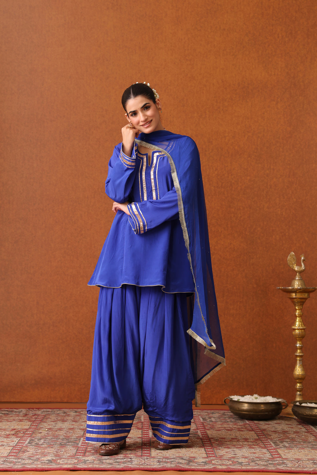 Veda Blue Crepe Gota Farshi Set