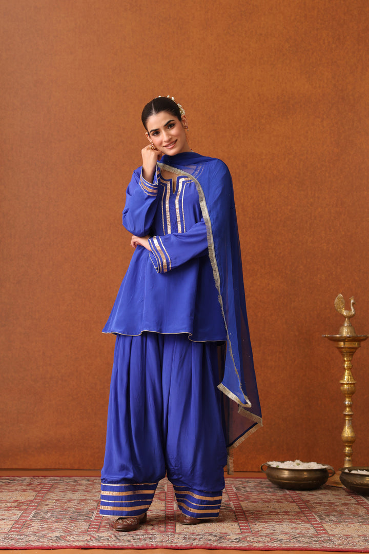 Veda Blue Crepe Gota Farshi Set