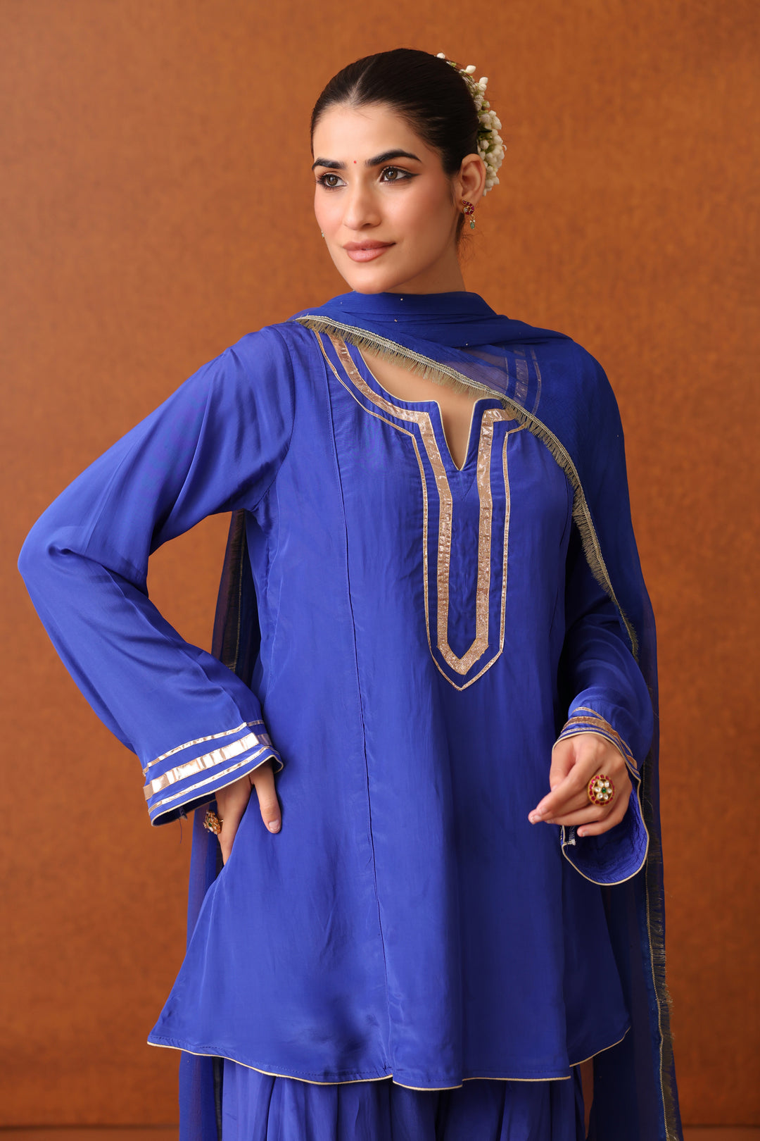 Veda Blue Crepe Gota Farshi Set