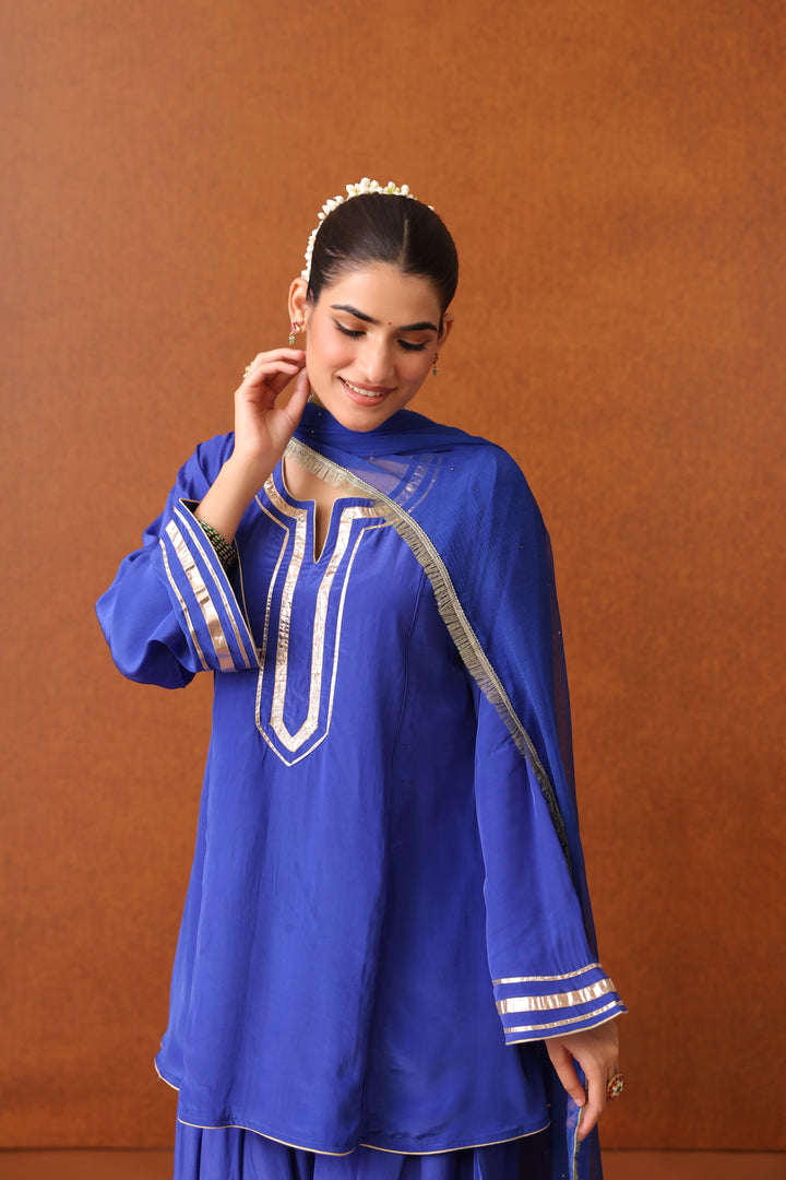 Veda Blue Crepe Gota Farshi Set