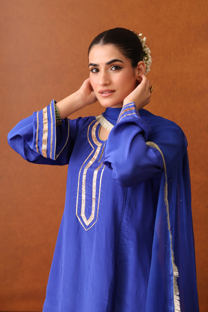 Veda Blue Crepe Gota Farshi Set