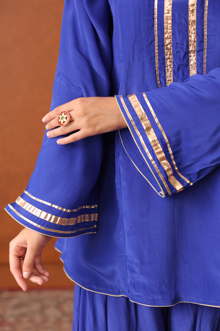 Veda Blue Crepe Gota Farshi Set