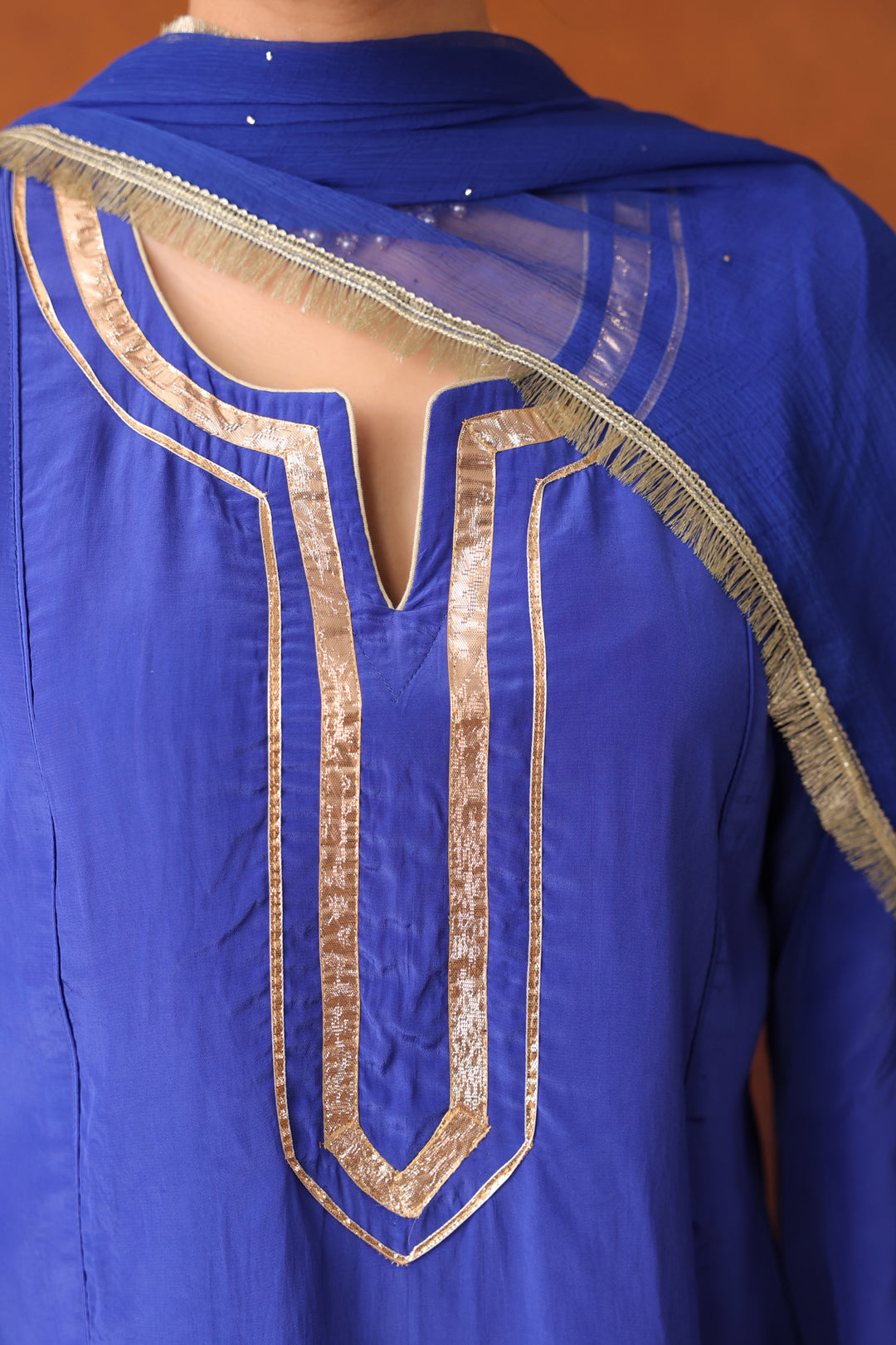 Veda Blue Crepe Gota Farshi Set