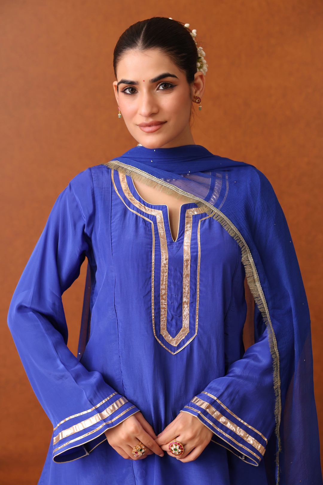 Veda Blue Crepe Gota Farshi Set