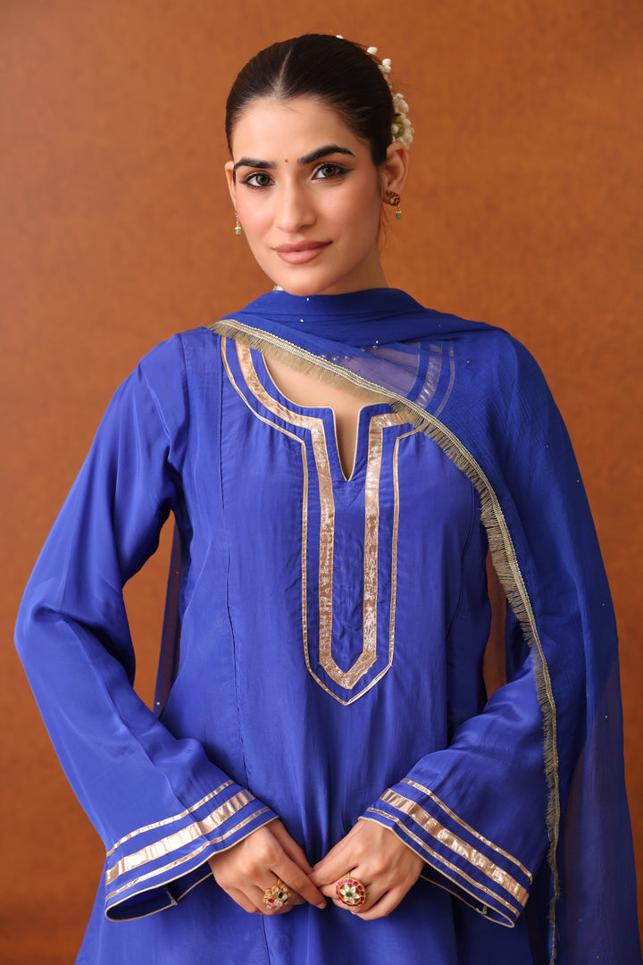 Veda Blue Crepe Gota Farshi Set