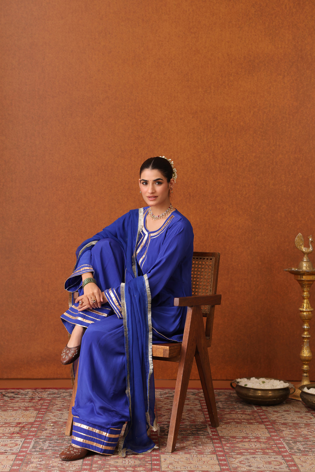 Veda Blue Crepe Gota Farshi Set