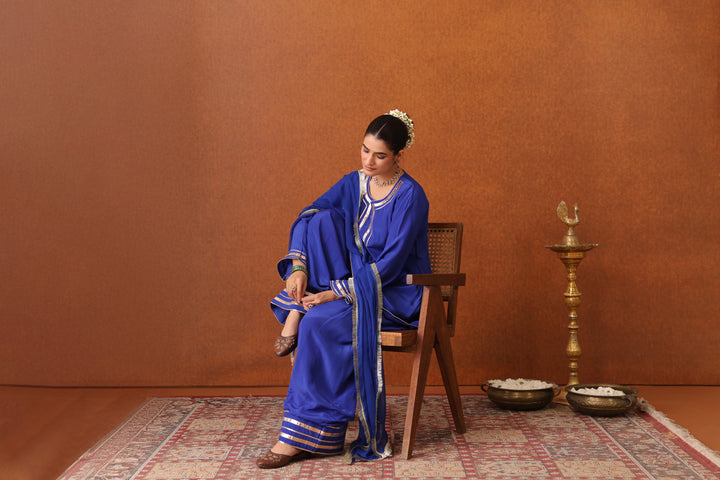 Veda Blue Crepe Gota Farshi Set