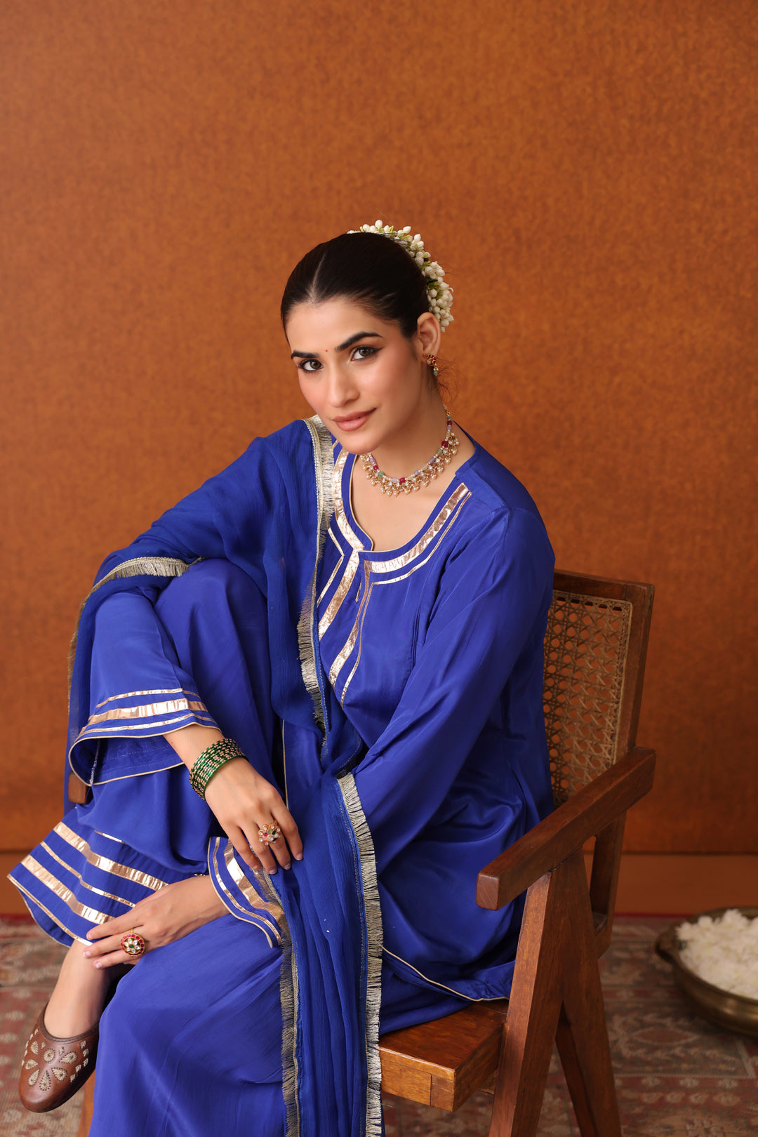 Veda Blue Crepe Gota Farshi Set
