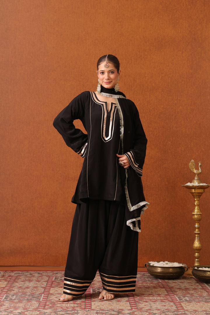 Girija Black Crepe Gota Farshi Set