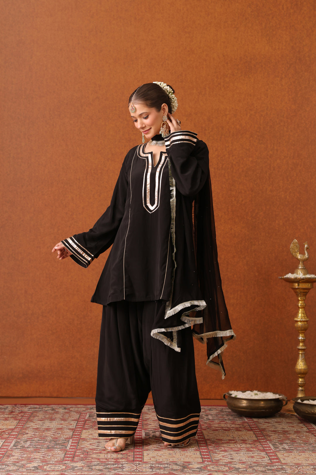 Girija Black Crepe Gota Farshi Set