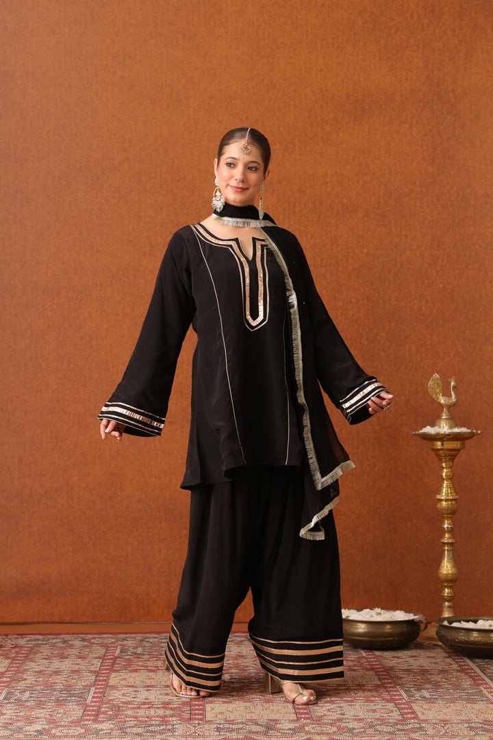 Girija Black Crepe Gota Farshi Set