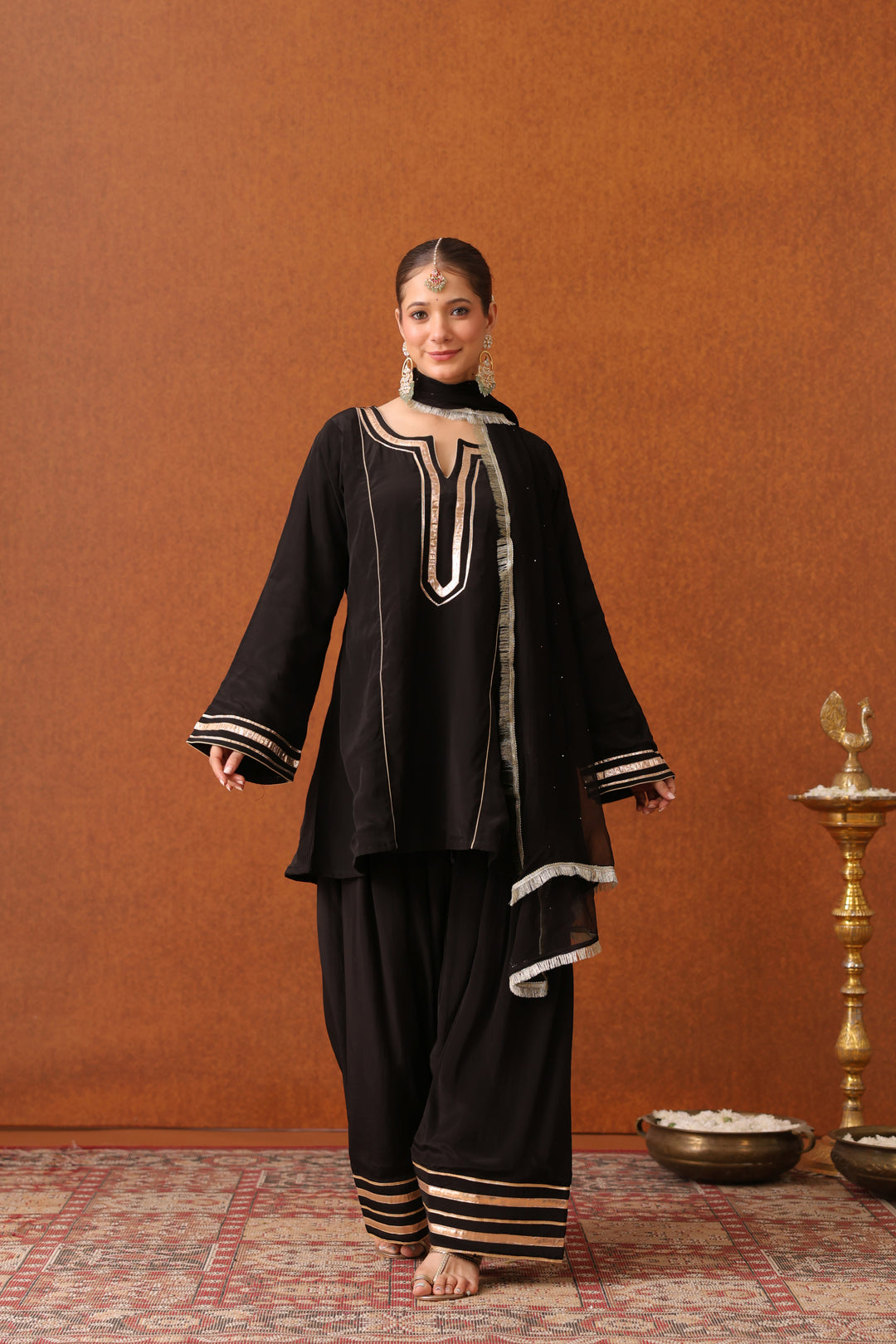 Girija Black Crepe Gota Farshi Set