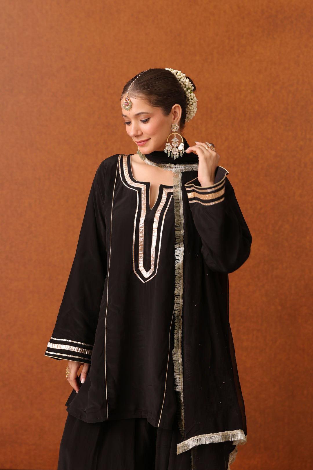 Girija Black Crepe Gota Farshi Set