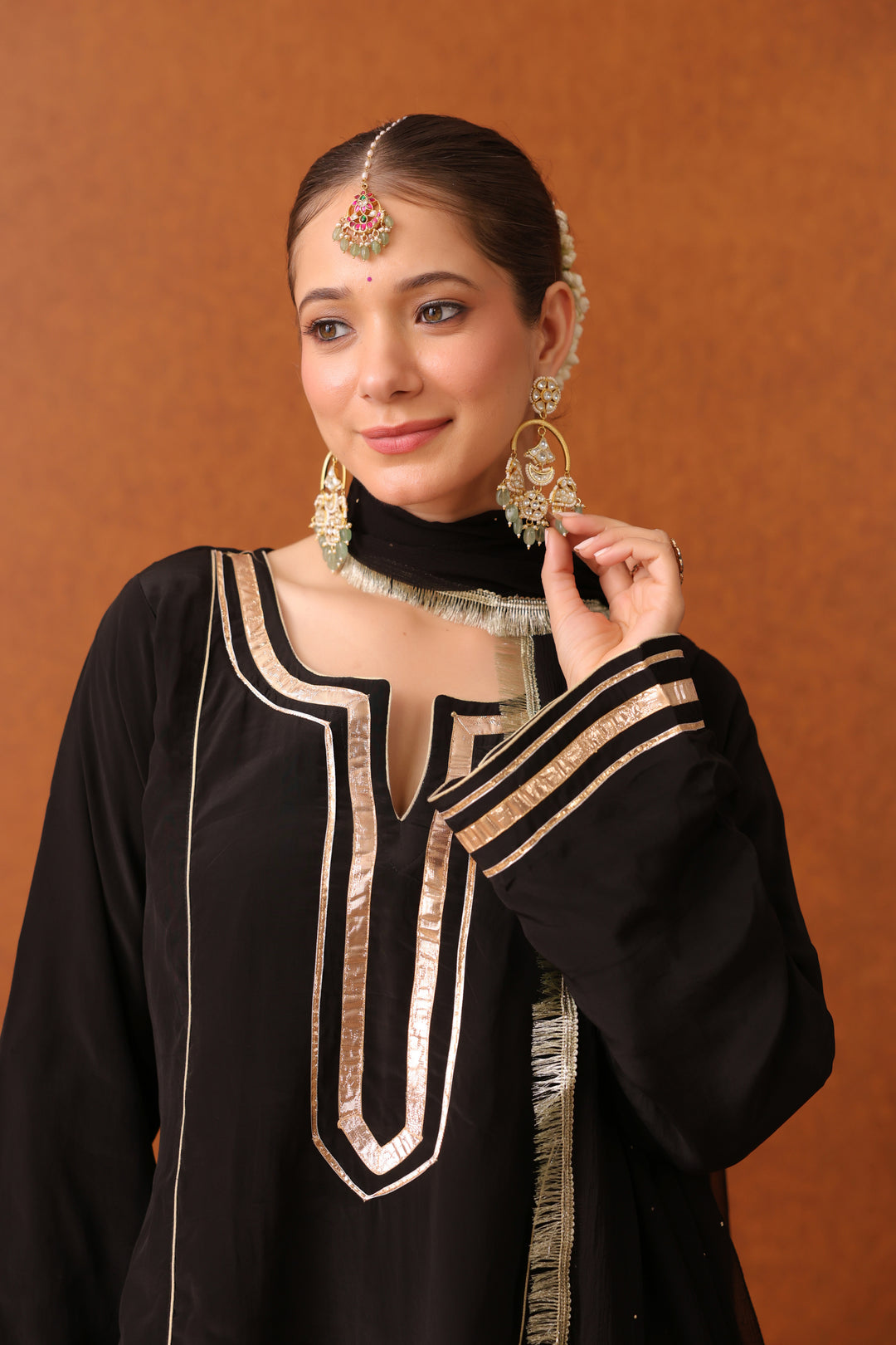 Girija Black Crepe Gota Farshi Set