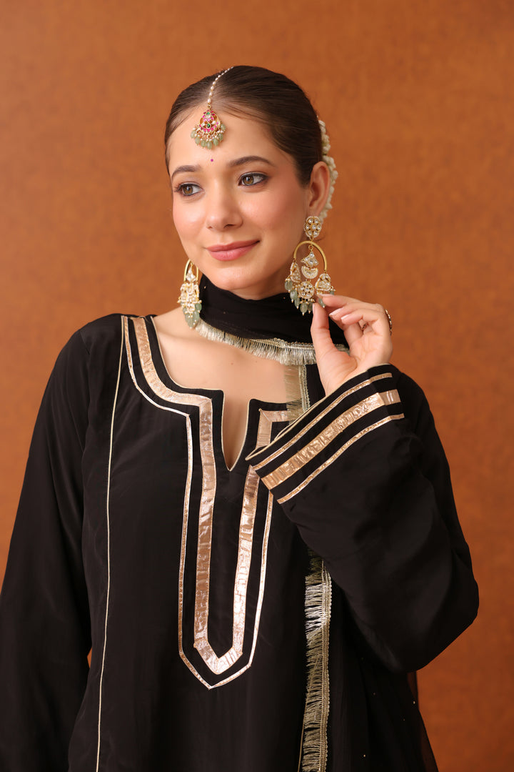 Girija Black Crepe Gota Farshi Set