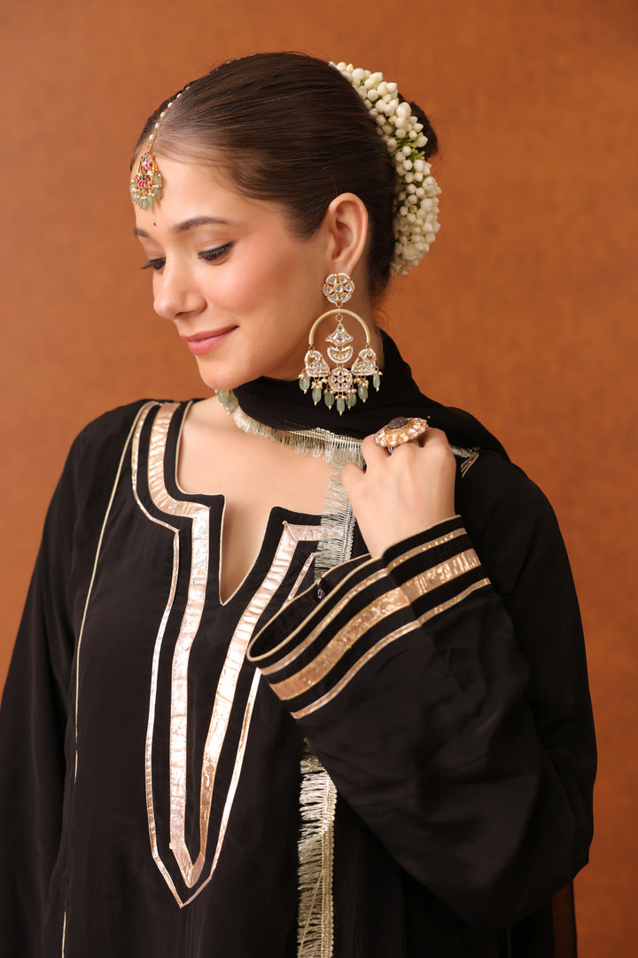 Girija Black Crepe Gota Farshi Set