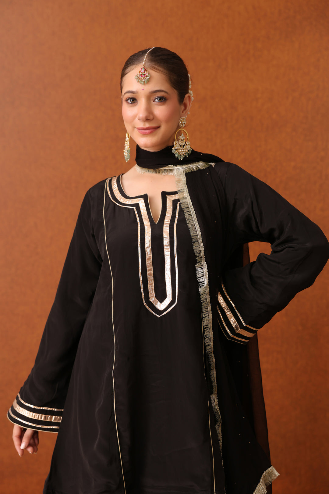 Girija Black Crepe Gota Farshi Set