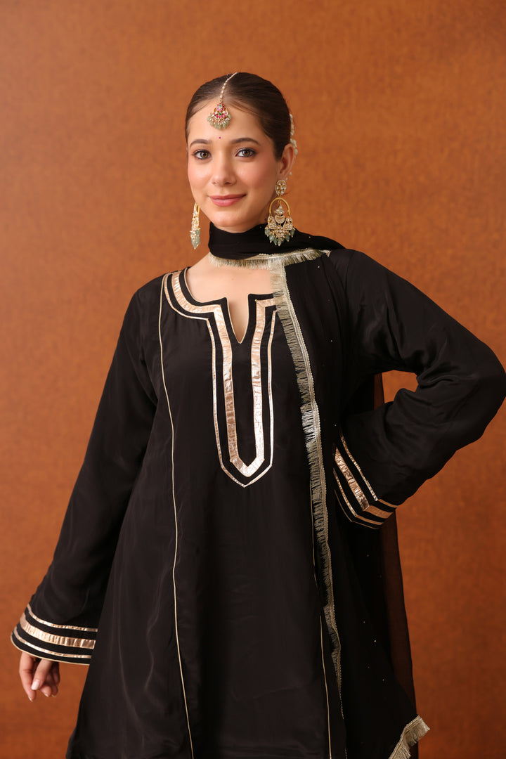Girija Black Crepe Gota Farshi Set
