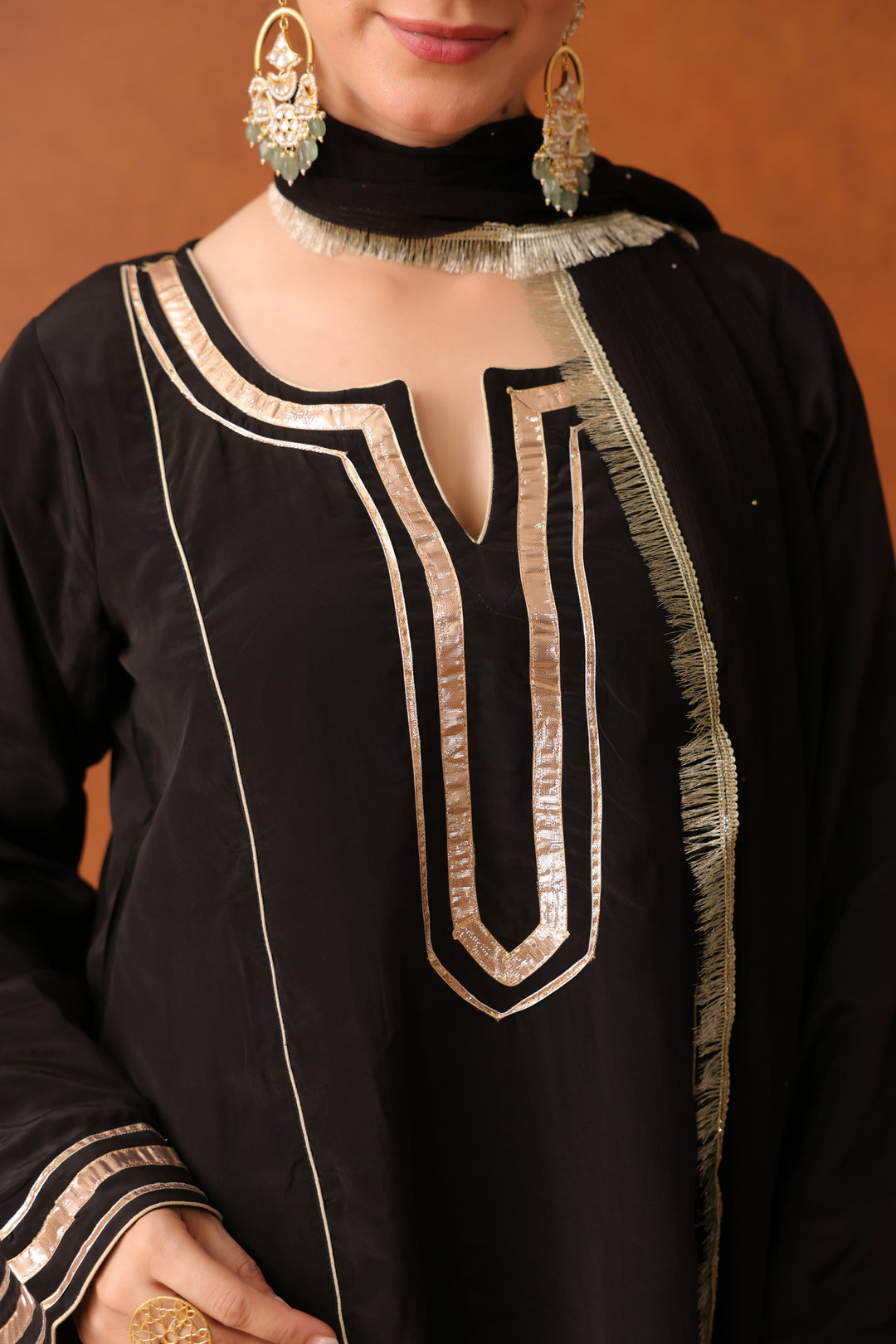 Girija Black Crepe Gota Farshi Set