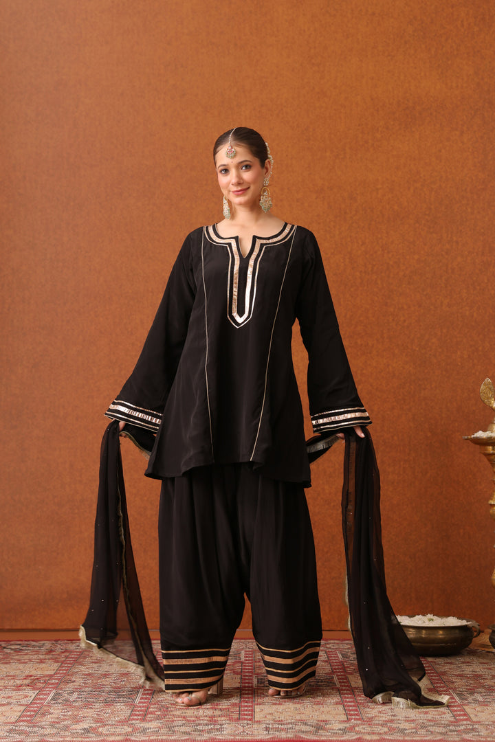Girija Black Crepe Gota Farshi Set