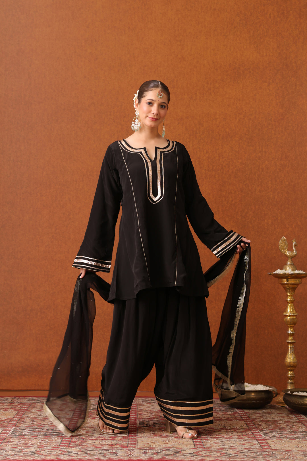 Girija Black Crepe Gota Farshi Set