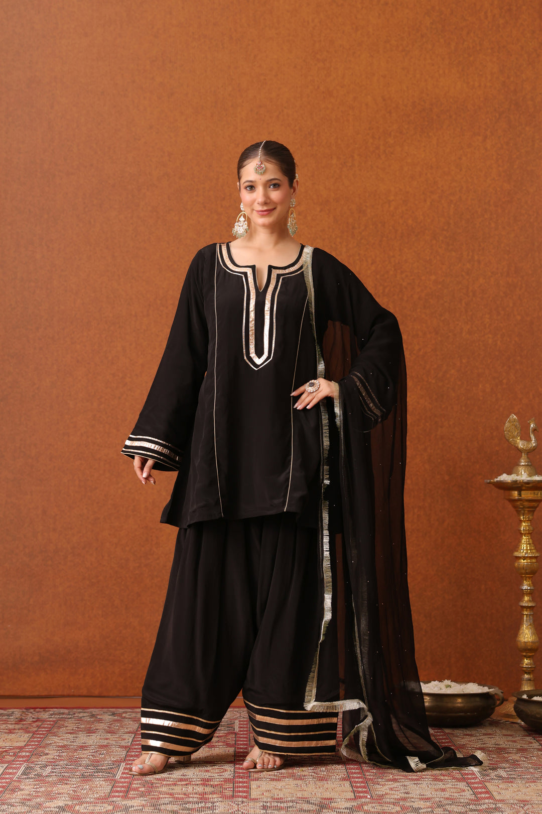 Girija Black Crepe Gota Farshi Set