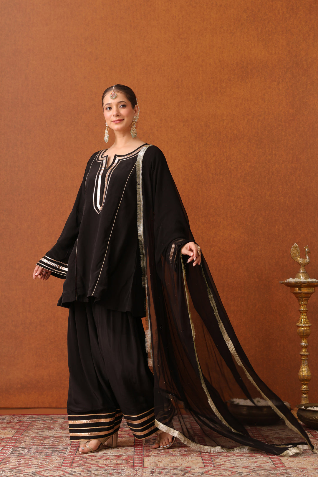 Girija Black Crepe Gota Farshi Set