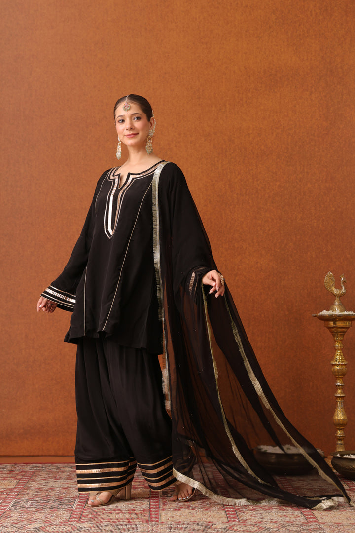 Girija Black Crepe Gota Farshi Set