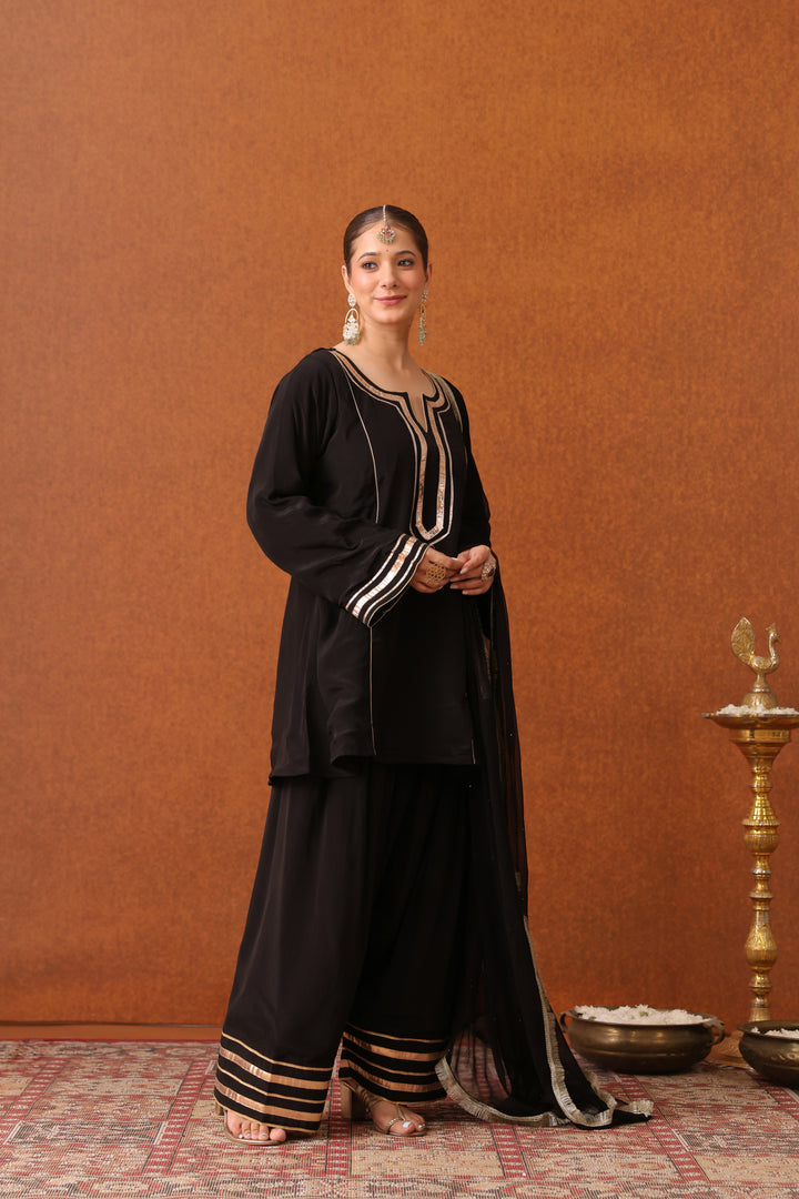 Girija Black Crepe Gota Farshi Set