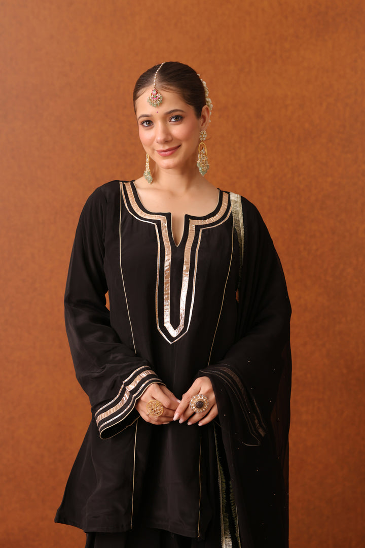 Girija Black Crepe Gota Farshi Set