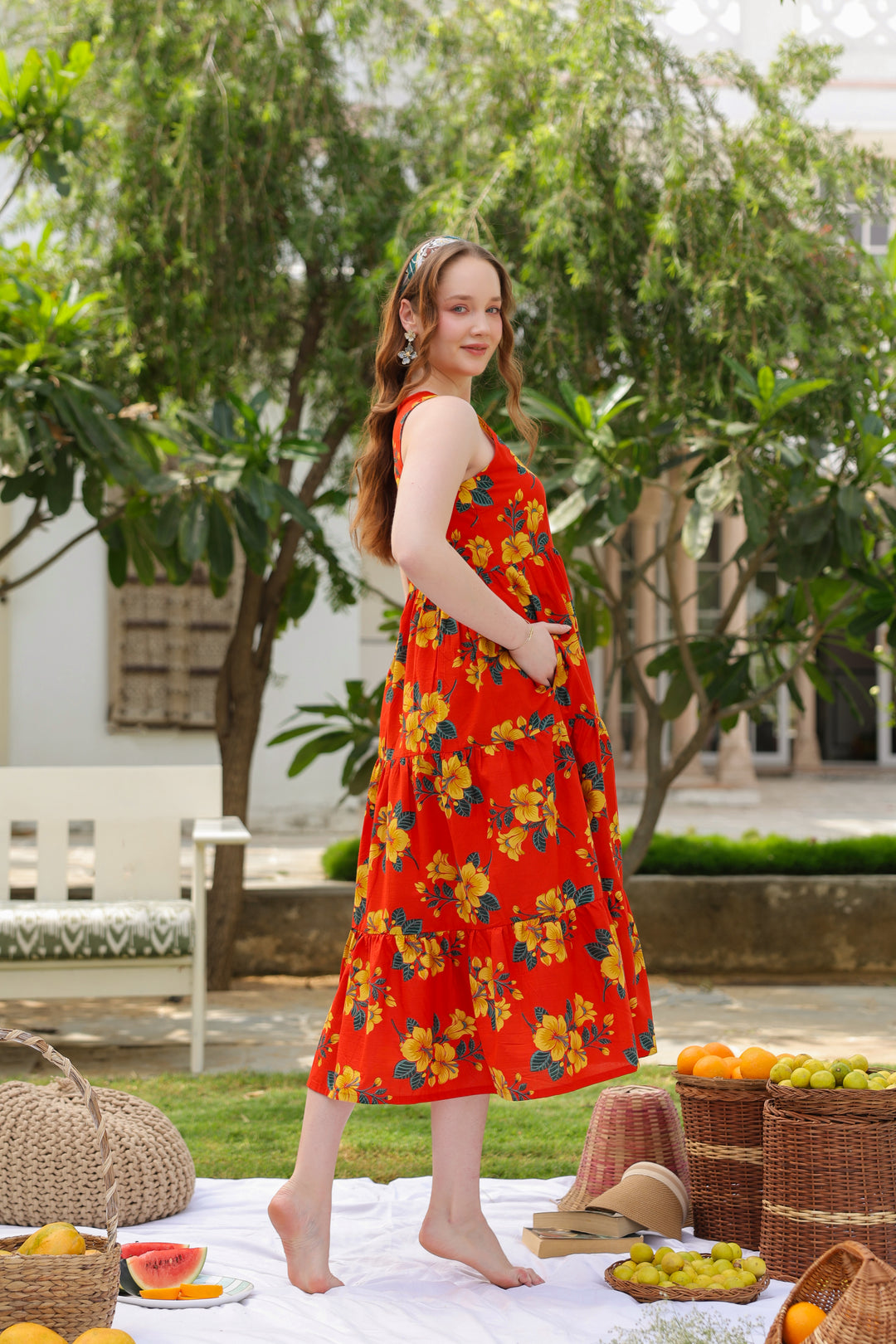 Roksana Red Flared Cotton Dress