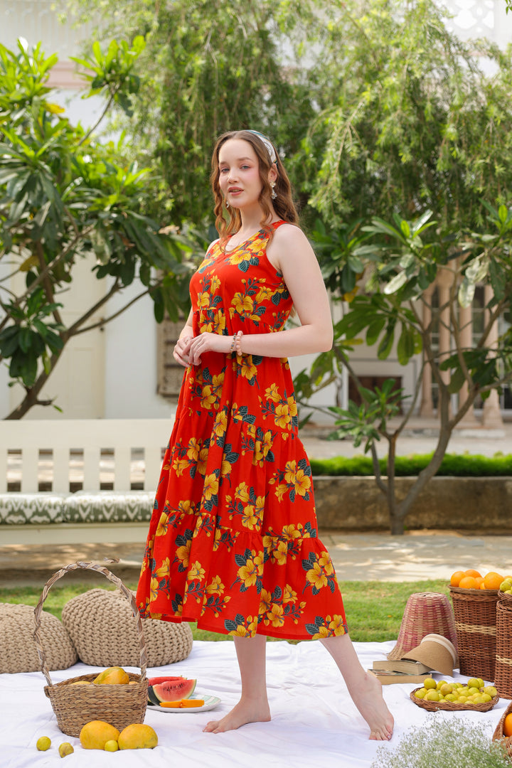 Roksana Red Flared Cotton Dress