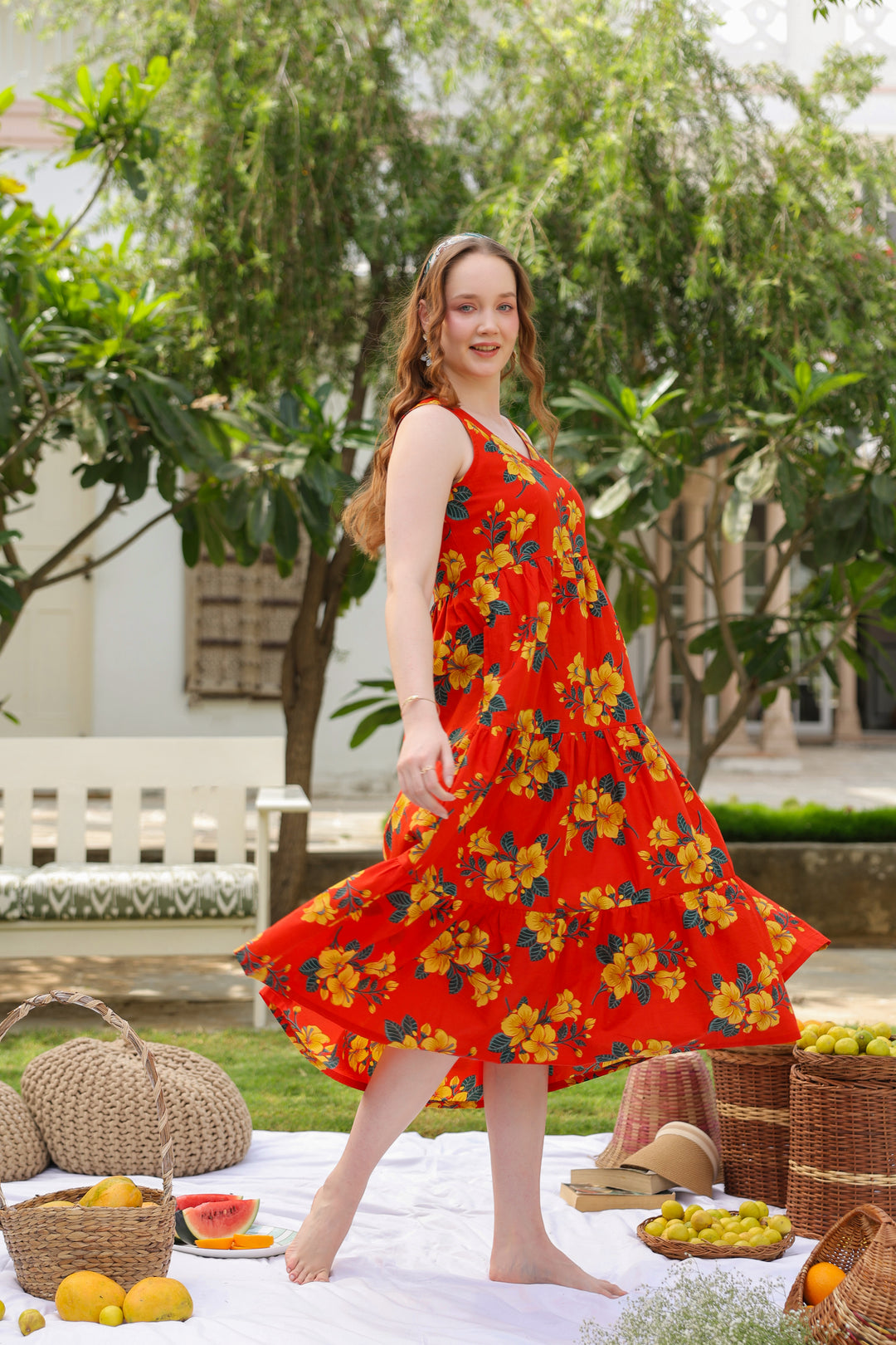 Roksana Red Flared Cotton Dress